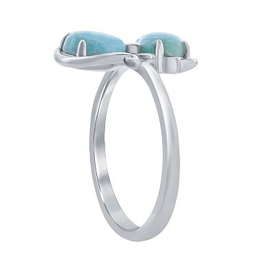 Nautica Rocks Sterling Silver Genuine Larimar Cat Ring