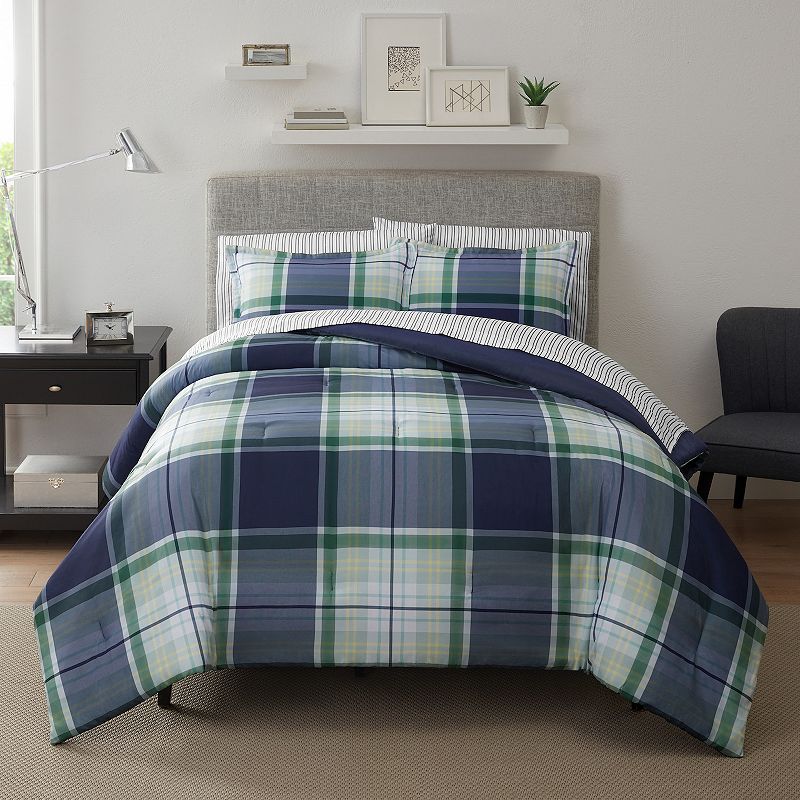 Serta Simply Clean Scott Plaid Antimicrobial Comforter Set with Sheets, Mul