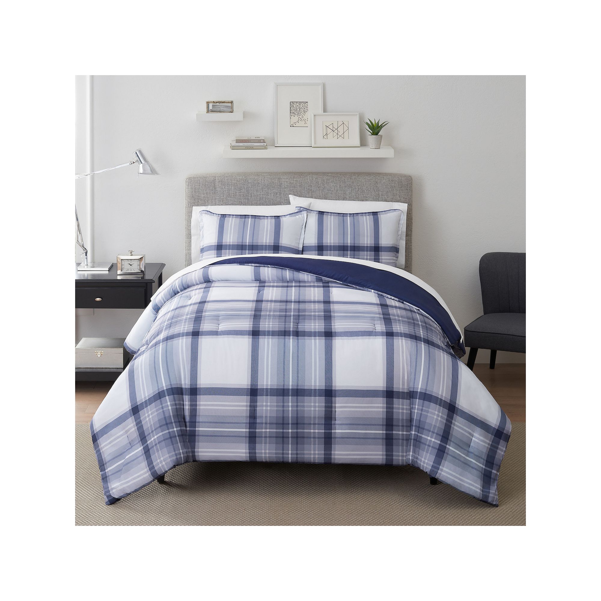 Serta® Simply Clean Scott Plaid Antimicrobial Comforter Set with Shams, Bl