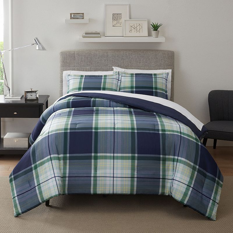 Serta Simply Clean Scott Plaid Antimicrobial Comforter Set with Shams, Mult