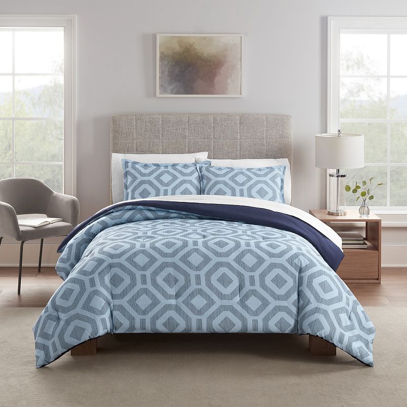 Serta Simply Clean Skyler Textured Geometric Antimicrobial Comforter Set wi