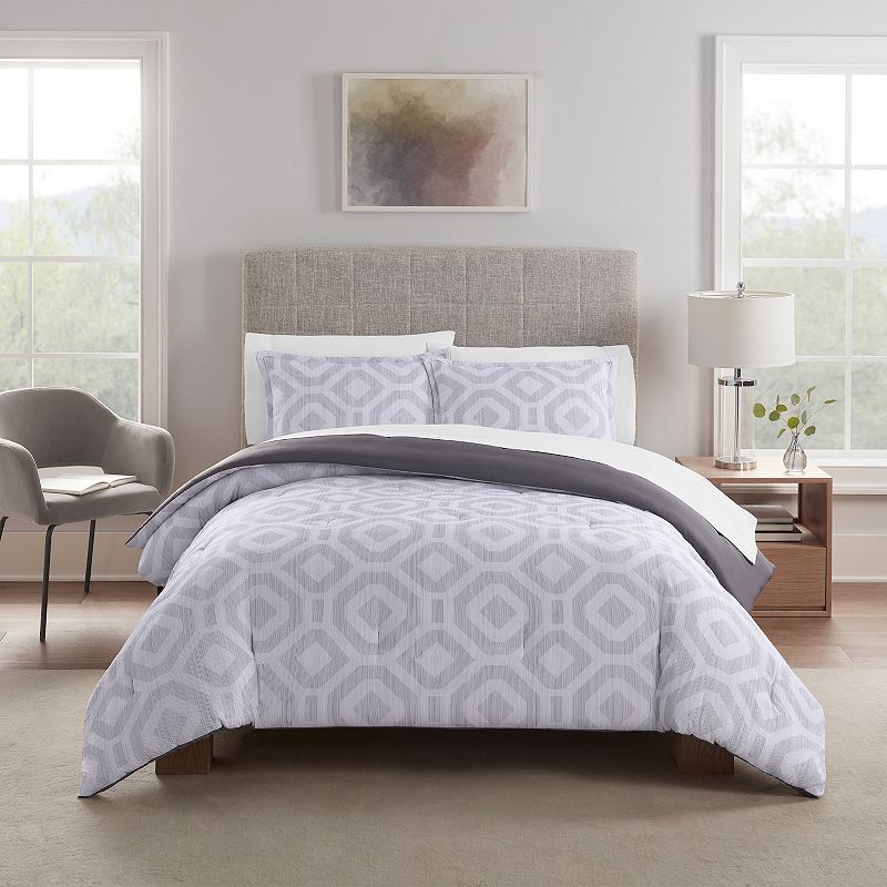 Serta Simply Clean Skyler Textured Geometric Antimicrobial Comforter Set wi