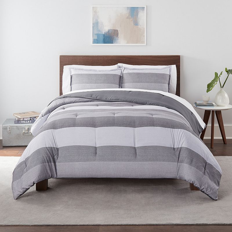 Serta Simply Clean Billy Textured Stripe Antimicrobial Comforter Set with S