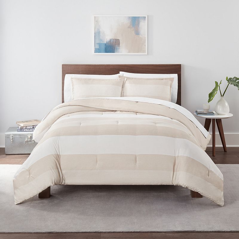 Serta Simply Clean Billy Textured Stripe Antimicrobial Comforter Set with S