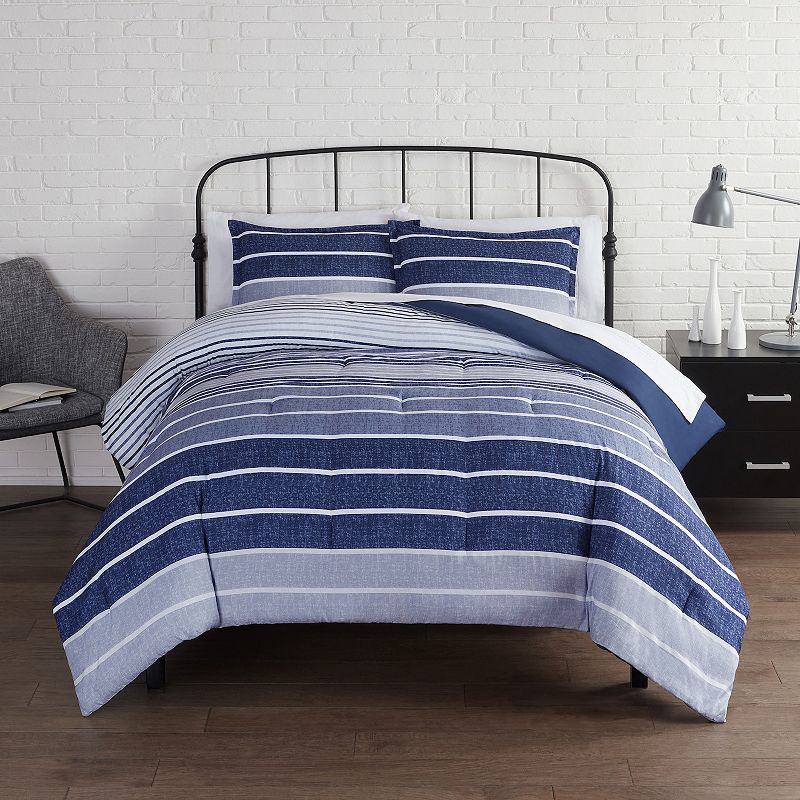 Serta Simply Clean Conrad Variegated Stripe Antimicrobial 3-Piece Comforter