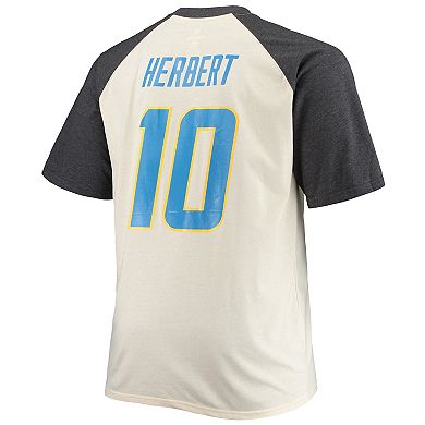 Men's Justin Herbert Oatmeal Los Angeles Chargers Big & Tall Player Name & Number Raglan T-Shirt