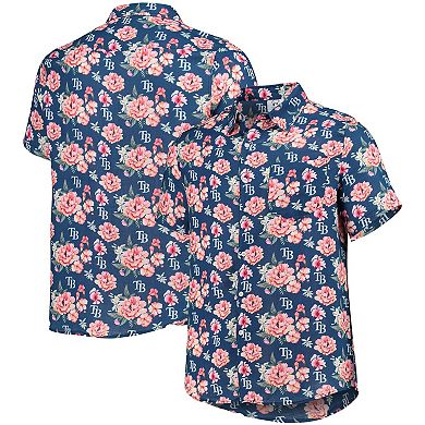 Men's FOCO Navy Tampa Bay Rays Floral Linen Button-Up Shirt