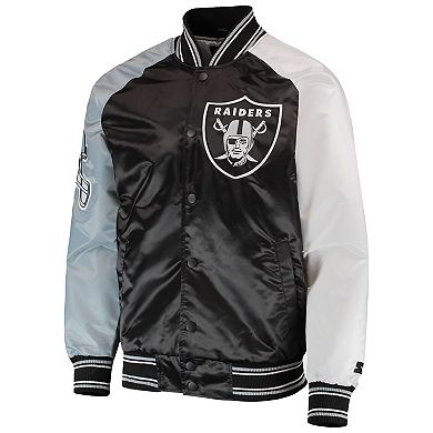 Men's Starter Black Las Vegas Raiders The Reliever Raglan Full-Snap Jacket