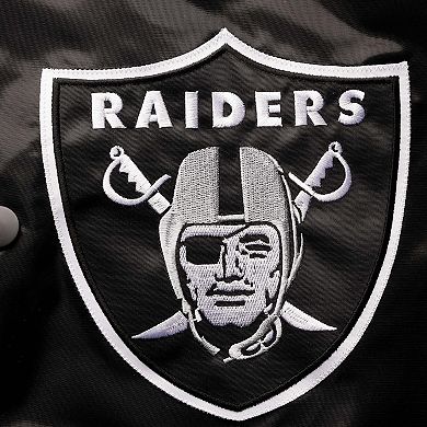 Men's Starter Black Las Vegas Raiders The Reliever Raglan Full-Snap Jacket