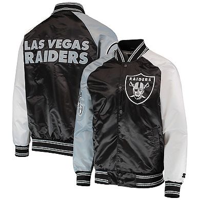 Men's Starter Black Las Vegas Raiders The Reliever Raglan Full-Snap Jacket