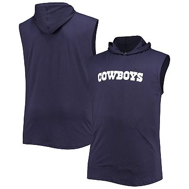 Men's Navy Dallas Cowboys Big & Tall Muscle Sleeveless Pullover Hoodie