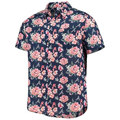Men's FOCO Navy Atlanta Braves Floral Linen Button-Up Shirt