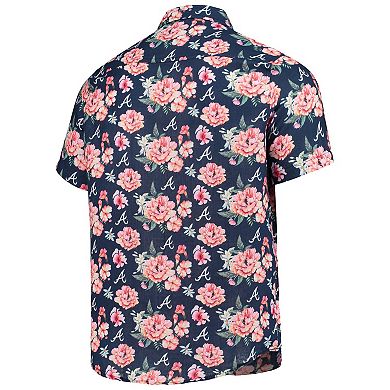 Men's FOCO Navy Atlanta Braves Floral Linen Button-Up Shirt