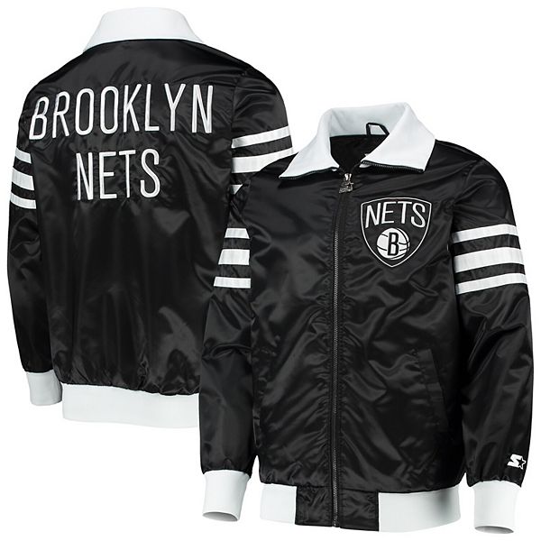 Men's Starter Black Brooklyn Nets The Captain II Full-Zip Varsity ...