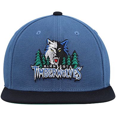 Men's Mitchell & Ness Blue/Black Minnesota Timberwolves Hardwood Classics Team Two-Tone 2.0 Snapback Hat
