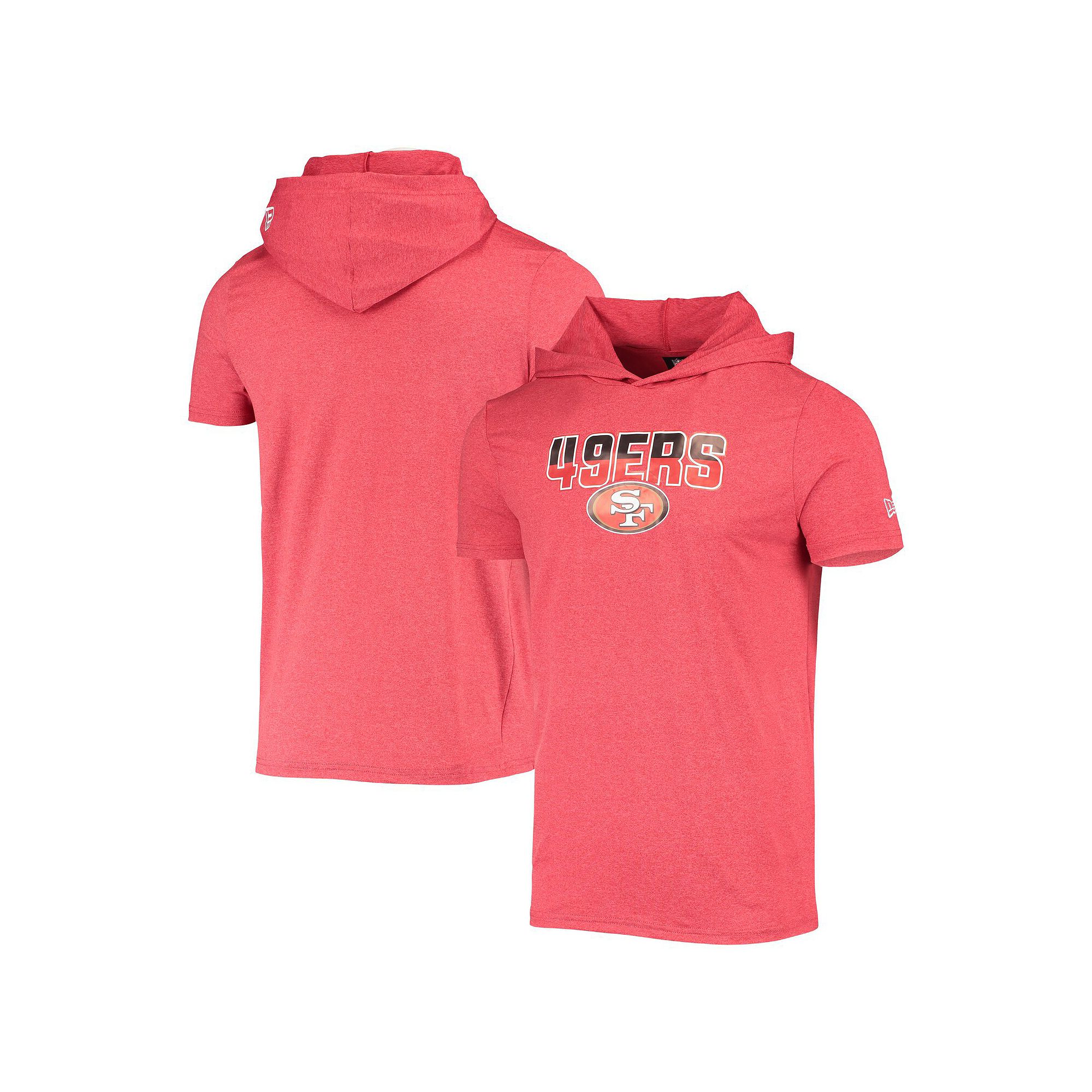 Mens New Era Heathered Red San Francisco 49ers Team Brushed Hoodie T-Shirt