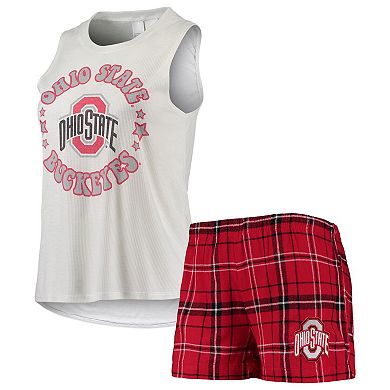 Women's Concepts Sport Scarlet/White Ohio State Buckeyes Ultimate Flannel Tank Top & Shorts Sleep Set