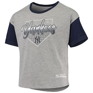 Girls Youth Heathered Gray New York Yankees Bleachers T-Shirt