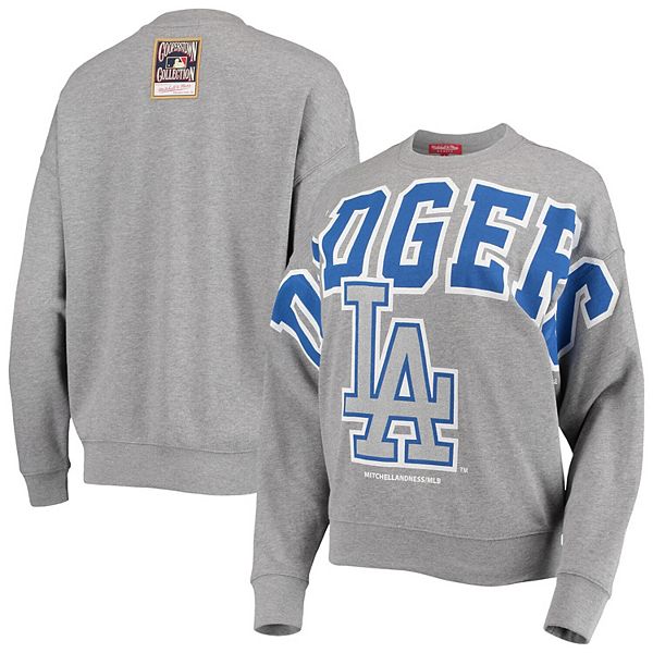 Men's Mitchell & Ness Heathered Gray Los Angeles Dodgers Cooperstown  Collection Pullover Sweatshirt