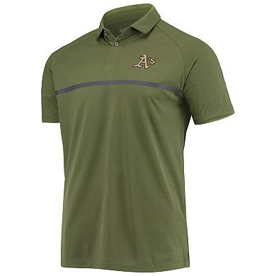 Men's Levelwear Olive Oakland Athletics Delta Sector Raglan Polo