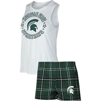 Women's Concepts Sport Hunter Green/White Michigan State Spartans Ultimate Flannel Tank Top & Shorts Sleep Set