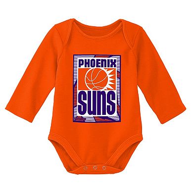 Infant Mitchell & Ness Blue/Orange Phoenix Suns Hardwood Classics Bodysuits & Cuffed Knit Hat Set