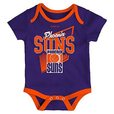 Infant Mitchell & Ness Blue/Orange Phoenix Suns Hardwood Classics Bodysuits & Cuffed Knit Hat Set