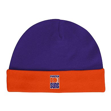 Infant Mitchell & Ness Blue/Orange Phoenix Suns Hardwood Classics Bodysuits & Cuffed Knit Hat Set