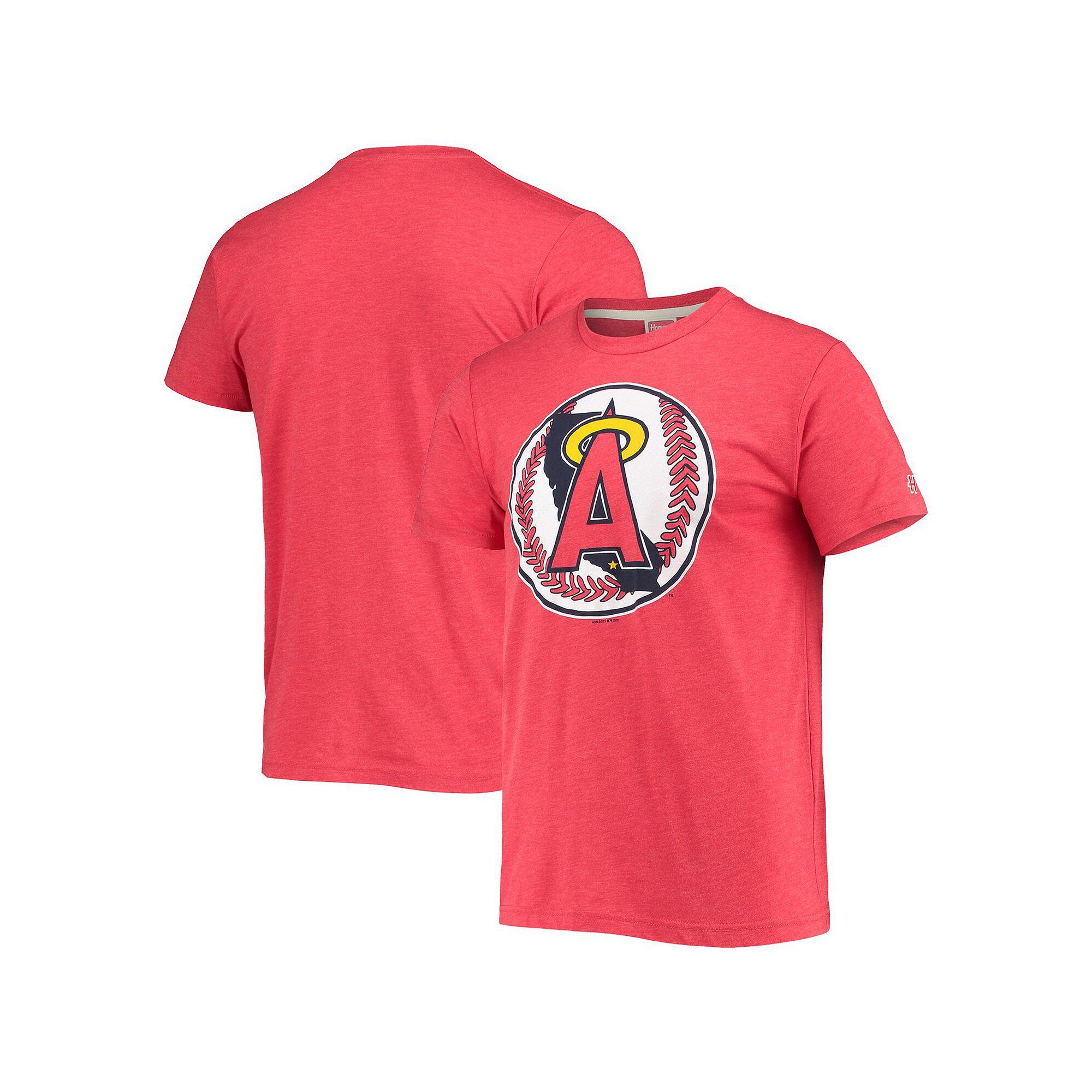 Mens Homage Red Los Angeles Angels Hand-Drawn Logo Tri-Blend T-Shirt, Size