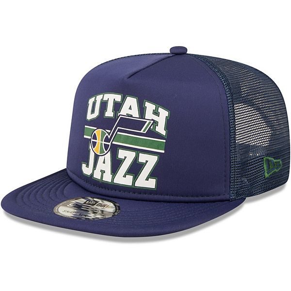 Men's New Era Navy Utah Jazz Logo A-Frame 9FIFTY Trucker Snapback Hat