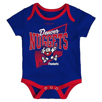 Infant Mitchell & Ness Blue/Red Denver Nuggets Hardwood Classics Bodysuits & Cuffed Knit Hat Set