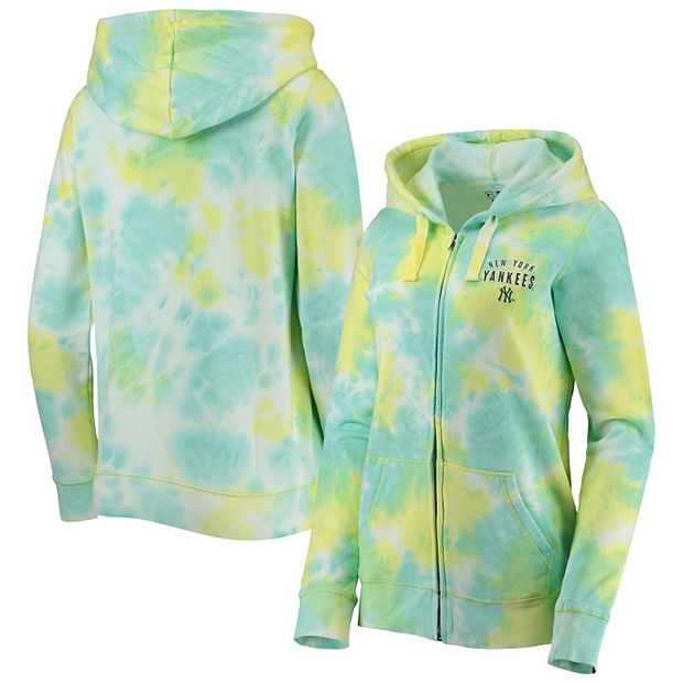 Women s New Era White New York Yankees Tie Dye Full Zip Hoodie