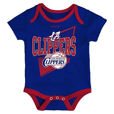 Infant Mitchell & Ness Royal/Red LA Clippers Hardwood Classics Bodysuits & Cuffed Knit Hat Set