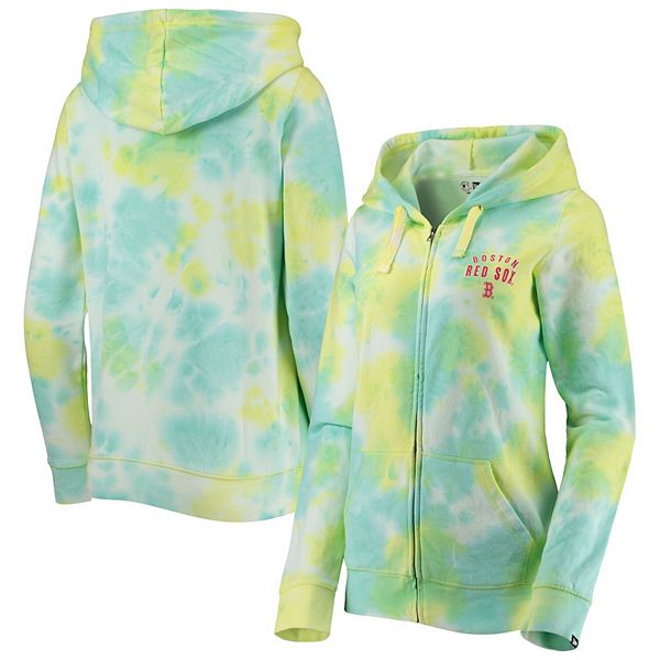 Women's New Era White Boston Red Sox Tie-Dye Full-Zip Hoodie