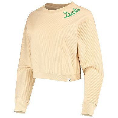 Women's League Collegiate Wear Cream Oregon Ducks Corded Timber Cropped Pullover Sweatshirt