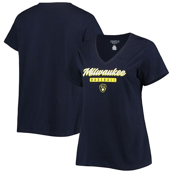 Women's Navy Milwaukee Brewers Plus Size V-Neck T-Shirt
