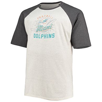 Men's Oatmeal/Heathered Charcoal Miami Dolphins Big & Tall Raglan T-Shirt