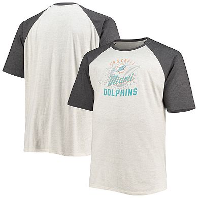 Men's Oatmeal/Heathered Charcoal Miami Dolphins Big & Tall Raglan T-Shirt