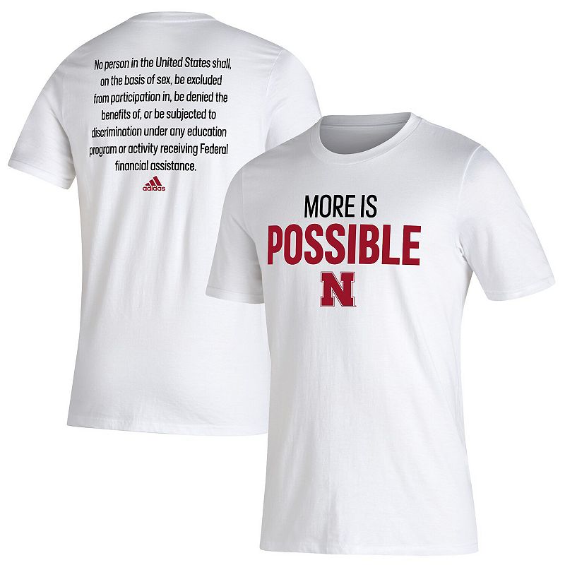 Mens adidas White Nebraska Huskers More Is Possible Amplifier T-Shirt, Siz
