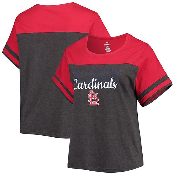 Women's Heathered Charcoal/Red St. Louis Cardinals Plus Size Colorblock T- Shirt