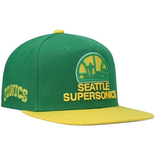 Mitchell & Ness Seattle Supersonics Cord Script Hardwood Classic Snapback  Hat, MITCHELL & NESS HATS, CAPS