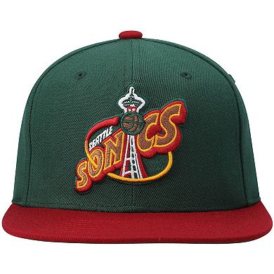 Men's Mitchell & Ness Green/Red Seattle SuperSonics Hardwood Classics Team Two-Tone 2.0 Snapback Hat