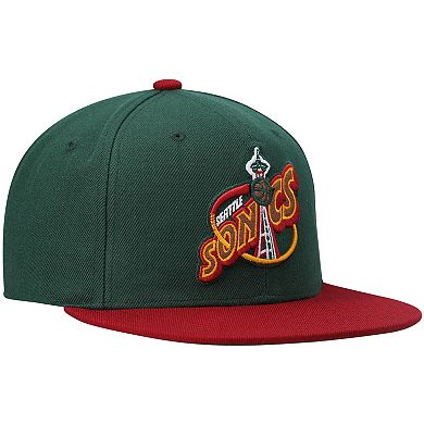 Men's Mitchell & Ness Green/Red Seattle SuperSonics Hardwood Classics Team Two-Tone 2.0 Snapback Hat