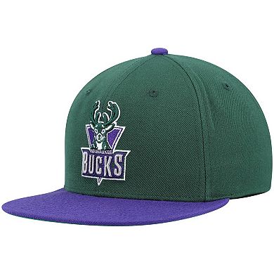 Men's Mitchell & Ness Green/Purple Milwaukee Bucks Hardwood Classics Team Two-Tone 2.0 Snapback Hat