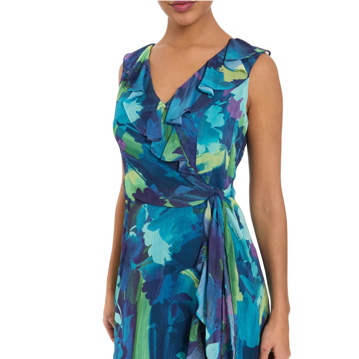 Women's London Times Ruffled Chiffon Maxi Dress
