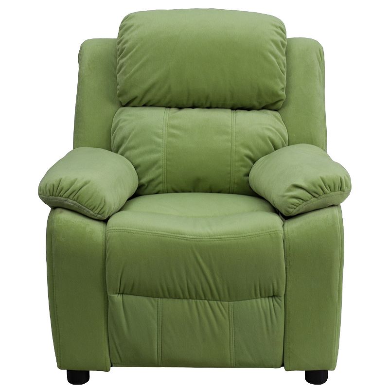 Kids Flash Furniture Deluxe Storage Arms Padded Recliner Chair, Green