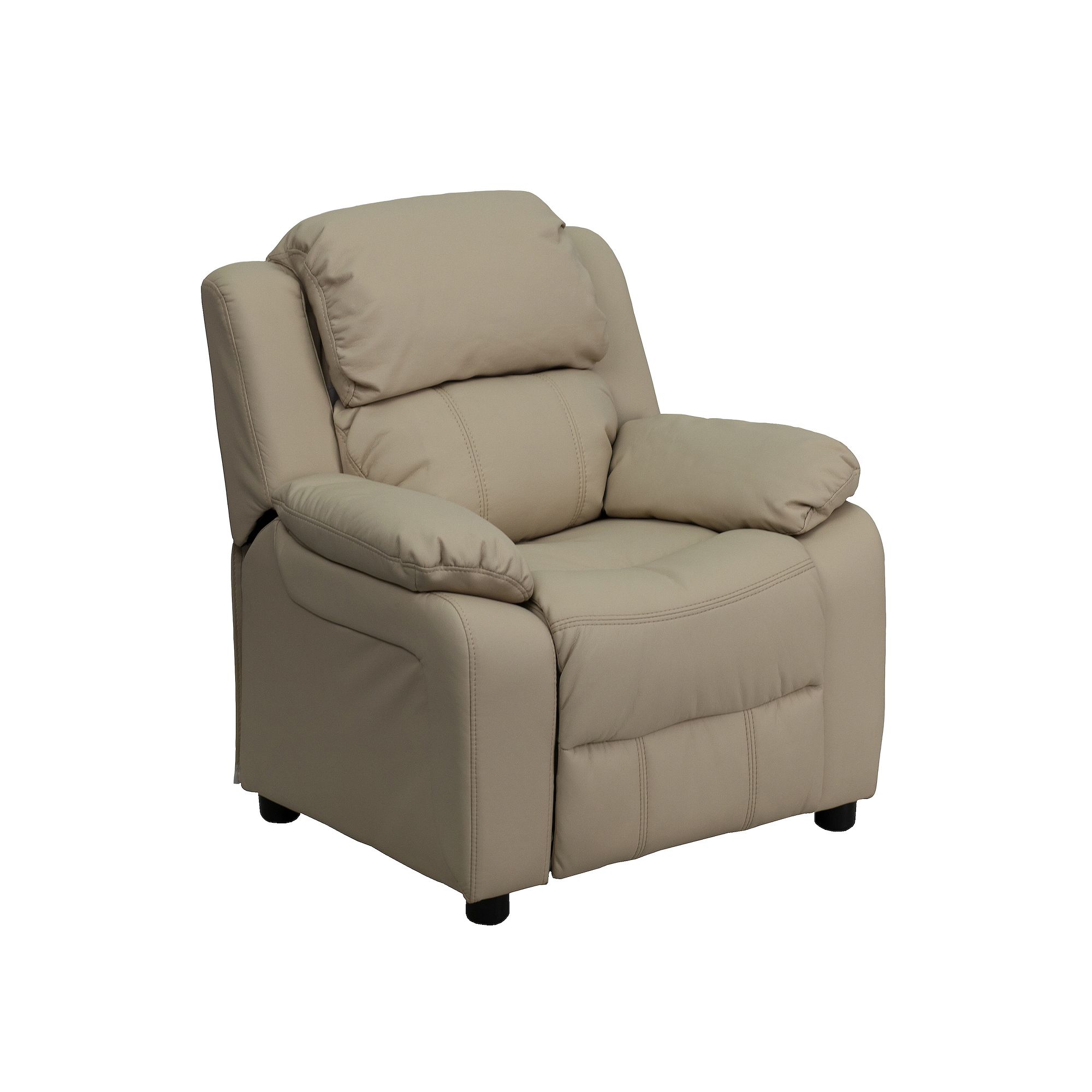 Kids Flash Furniture Deluxe Storage Arms Padded Recliner Chair, Beige Vinyl