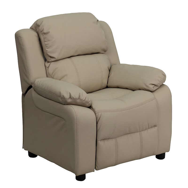 Kids Flash Furniture Deluxe Storage Arms Padded Recliner Chair, Beig/Green