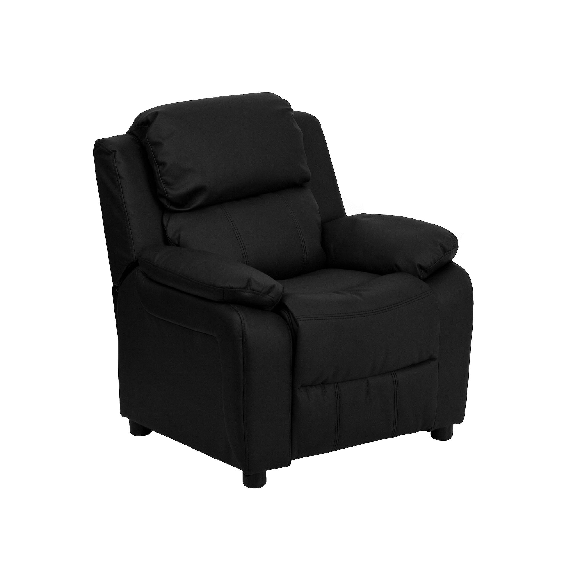 Kids Flash Furniture Deluxe Storage Arms Padded Recliner Chair, Black Leath