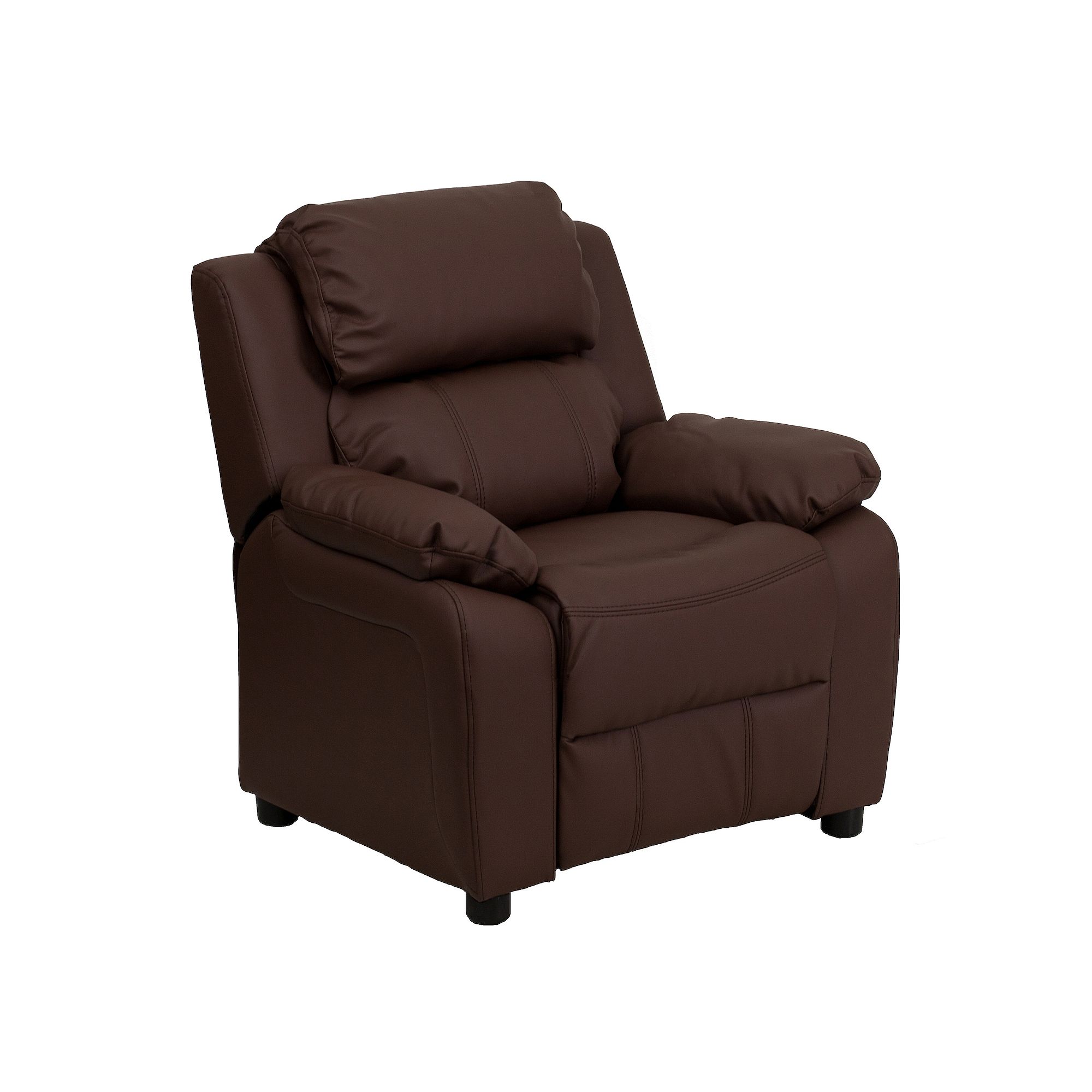 Kids Flash Furniture Deluxe Storage Arms Padded Recliner Chair, Brown Leath